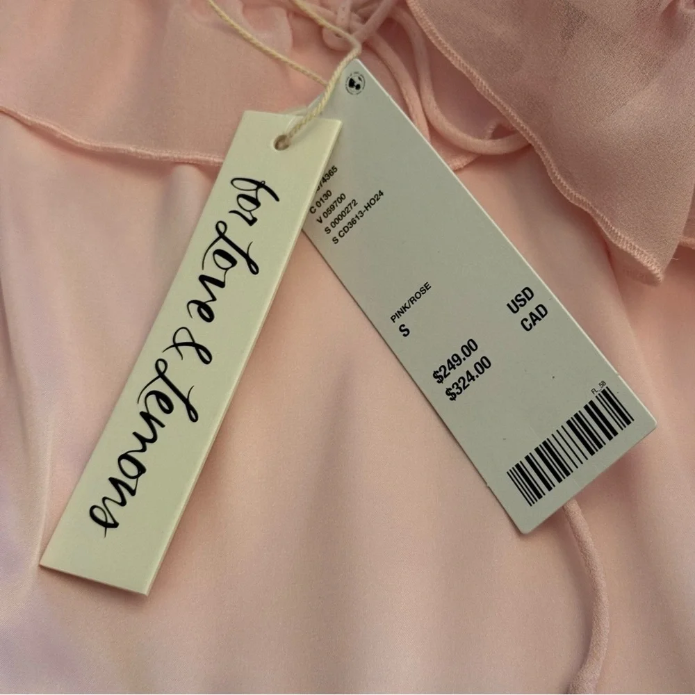 For Love & Lemons Danali Ruffle Pink Ruffle Mini Dress with Black bow - Picture 7 of 16